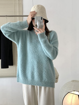 Mint green mint sweater woman spring and autumn lazy wire head lazy wind V collar knitting shirt
