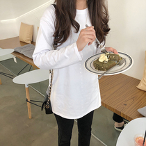 2022 Spring and Autumn new Han edition of pure color round collar plus long sleeve t shirt with pure cotton loose and loose body shirt