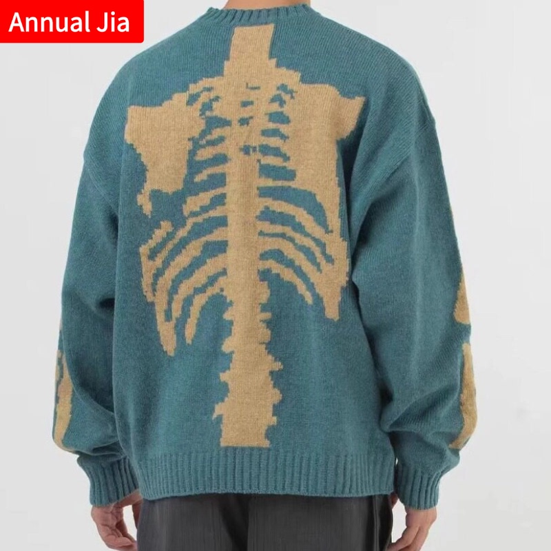 Kapital Vintage Hirata Kazuhiro Japanese Retro Skeleton Round Neck Pullover Knitted Sweater Kapital Vintage Hirata Kazuhiro Japanese Retro Skeleton Round Neck Pullover Knitted Sweater