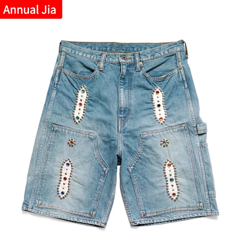 Kapital Vintage Hirata Kazuhiro Japanese Retro Distressed Washed Loose Heavy-Duty Gemstone Denim Shorts