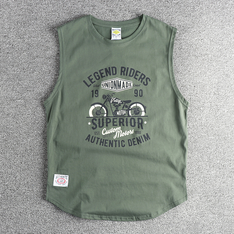 American-Style Trendy Brand Motorcycle Pattern Men's Sweat Vest Summer Pure Cotton Sports Fitness Sleeveless Vest T-Shirt