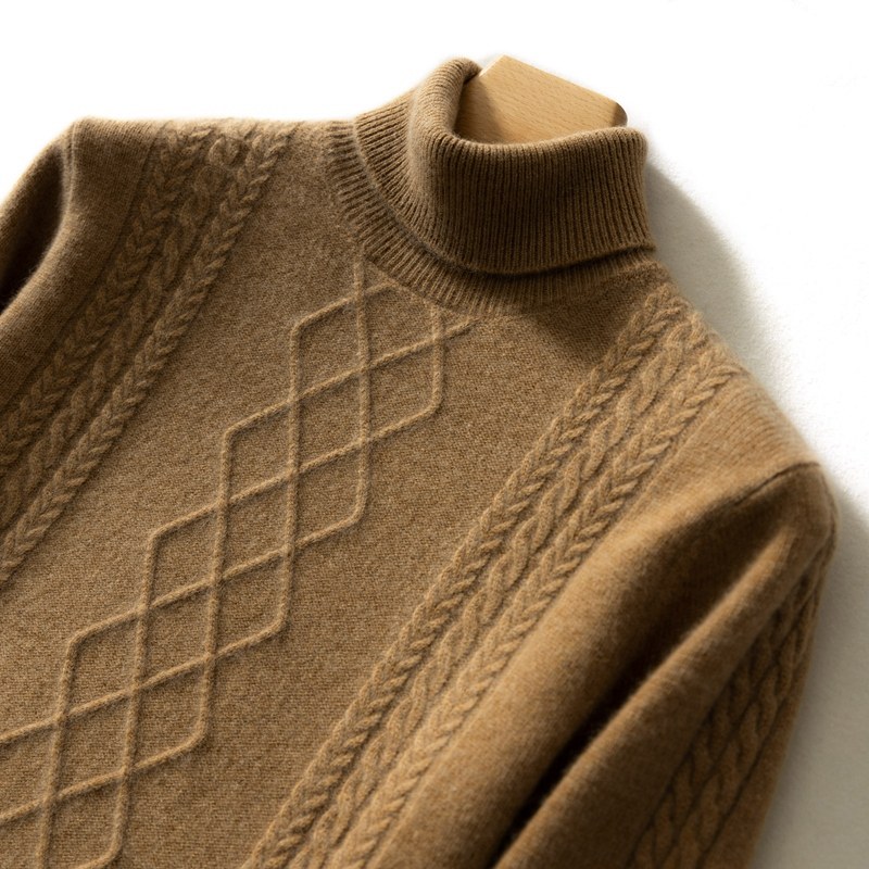 Pure Kashmir Sheep Sweatshirt Men Twist Flowers High Turtlenecks Easy To Beat Bottom Knit Goat Sweater Double Strand Thickened Woolen Sweater Tide