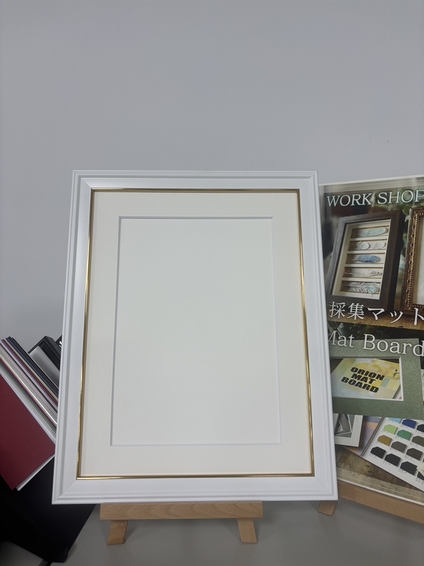 A4 Size White Gold Minimalist Photo Frame Comes Standard with Imported Acid-Free Cardboard and Acrylic, Optional Acid-Free Mounting Tape Available
