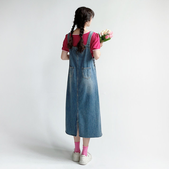 120 catties Dayang denim suspender skirt ສໍາລັບແມ່ຍິງ 2023 ຮູບແບບໃຫມ່ຂະຫນາດນ້ອຍມມມມໄຂມັນກວມເອົາ dress ຫຼຸດຜ່ອນອາຍຸ