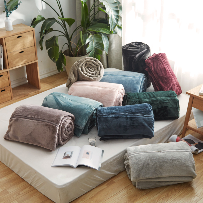 Japanese-style good solid color velvet blanket thickened autumn and winter sofa cover blanket air-conditioning blanket flannel coral fleece nap blanket