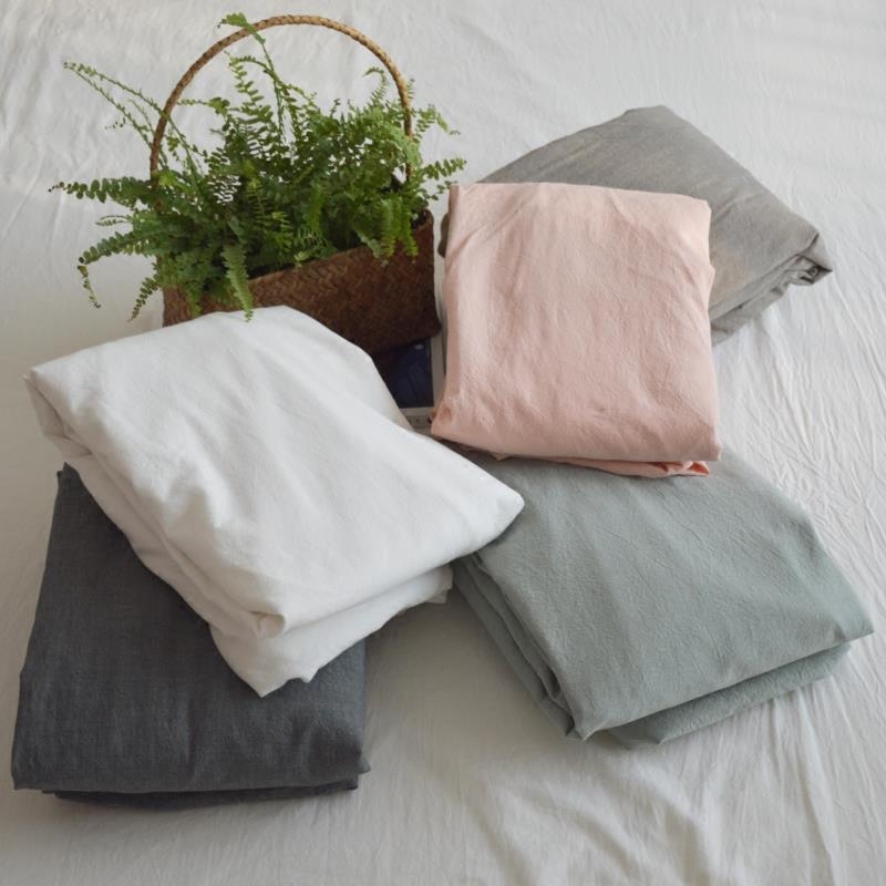 Japanese-style good product simple washed cotton solid color white fitted sheet 1 5M1 8M pure cotton single double bed sheet