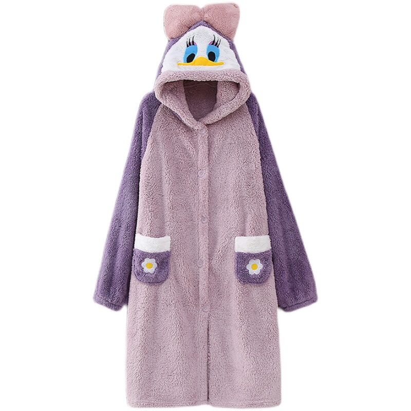 【Clearance Sale】Autumn and Winter Coral Fleece Cartoon Thickened Cute Hooded Women's Homewear Warm Pajamas