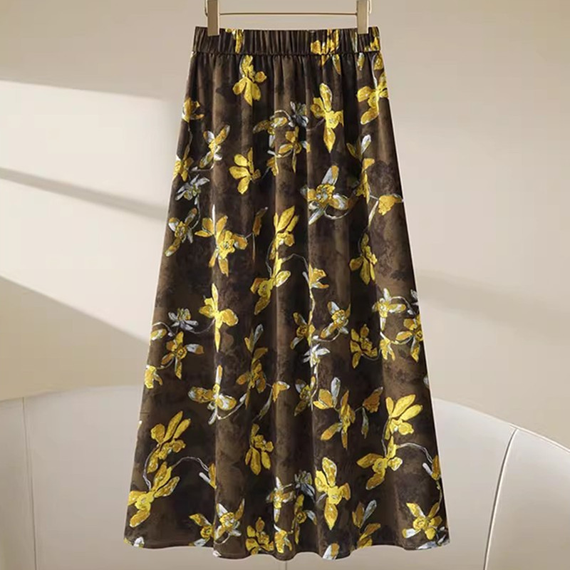 【Clearance Sale at a Loss】This Year's Popular Floral Midi Skirt, Autumn Style, Large Flared Mid-Length Umbrella Skirt, Elegant A-Line Skirt