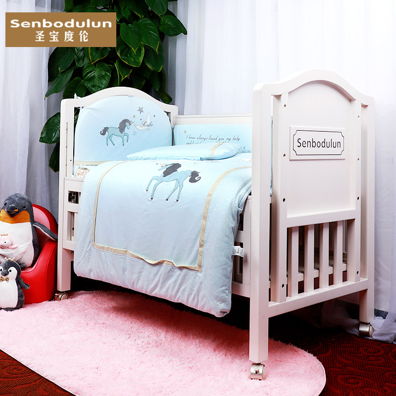 St. Paul's Duren flagship store baby cot solid wood multi-functional European style bb bed baby bed splicing big bed new life