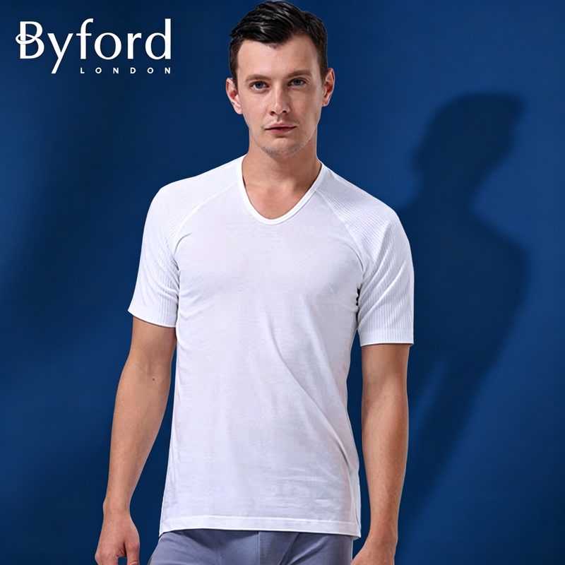 Byford/Baifu Short-Sleeved Men's T-Shirt U-Neck Short-Sleeved Intimates Pure Cotton Pure Color Intimates Bottoming Shirt 6110
