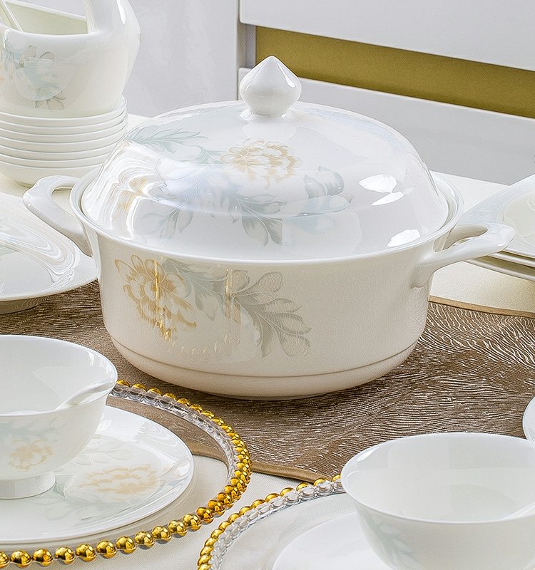 Large Household Ceramic Soup Bowl Set with Lid, Creative Soup Bowl with Large Soup Spoon