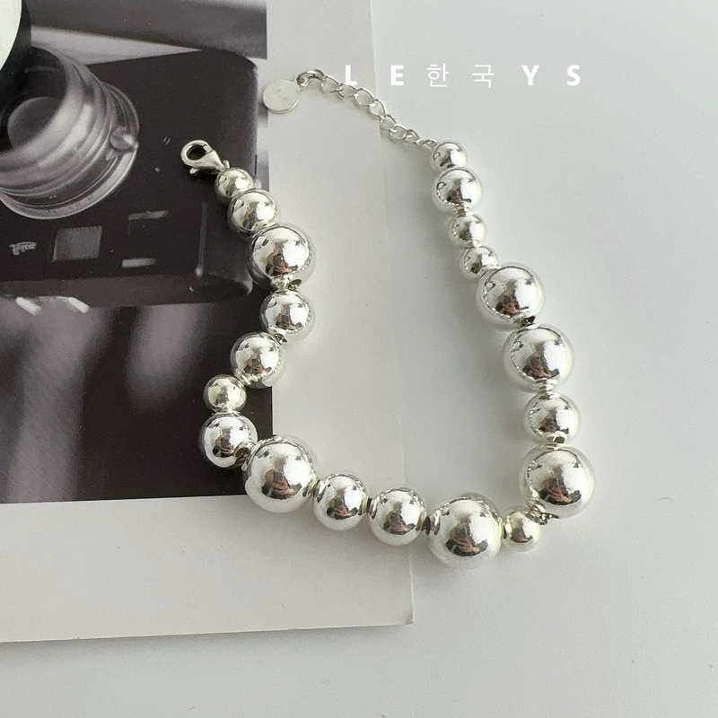 Korean S925 Sterling Silver Fashionable High-End French Gradient Silver Ball Bead Bracelet for Women, Simple Round Ball Bracelet, Light Luxury