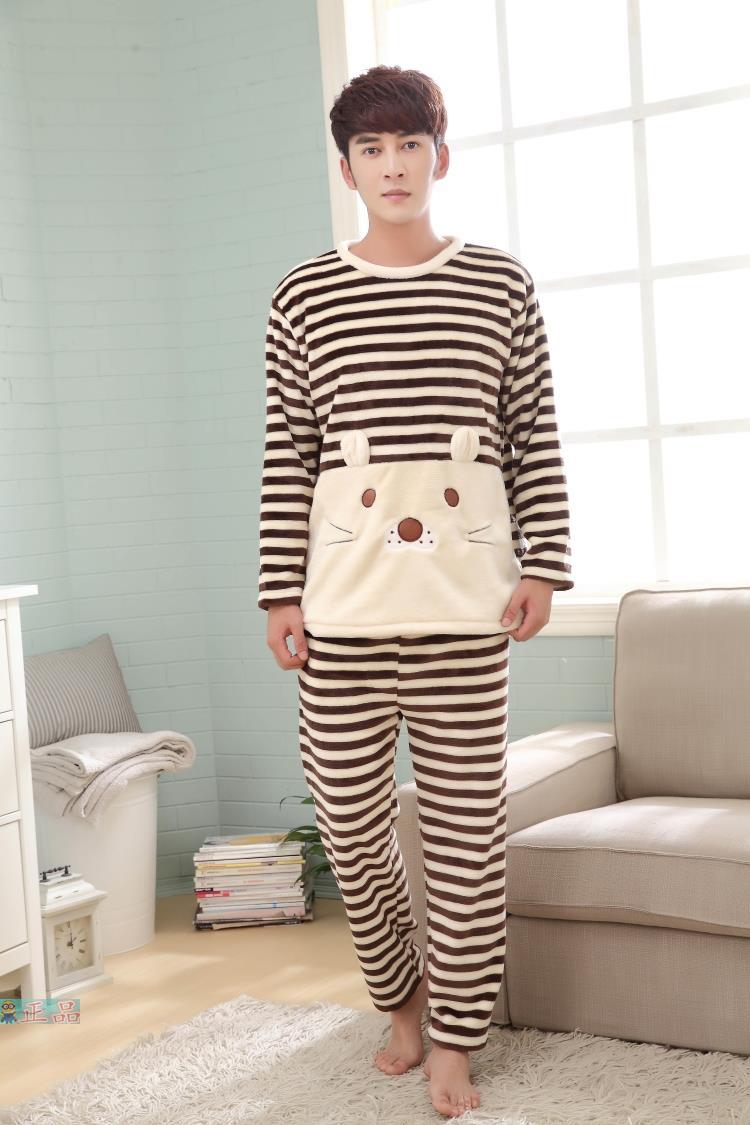 Mùa đông san hô nhung One Piece đồ ngủ nam dày phim hoạt hình Lufei mùa đông thanh niên học sinh trung học flannel phù hợp bộ mặc nhà thu đông cho nam