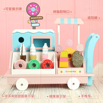 Wooden Childrens House ice cream car toy girl simulation small trolley Candy car ice cream ice cream truck