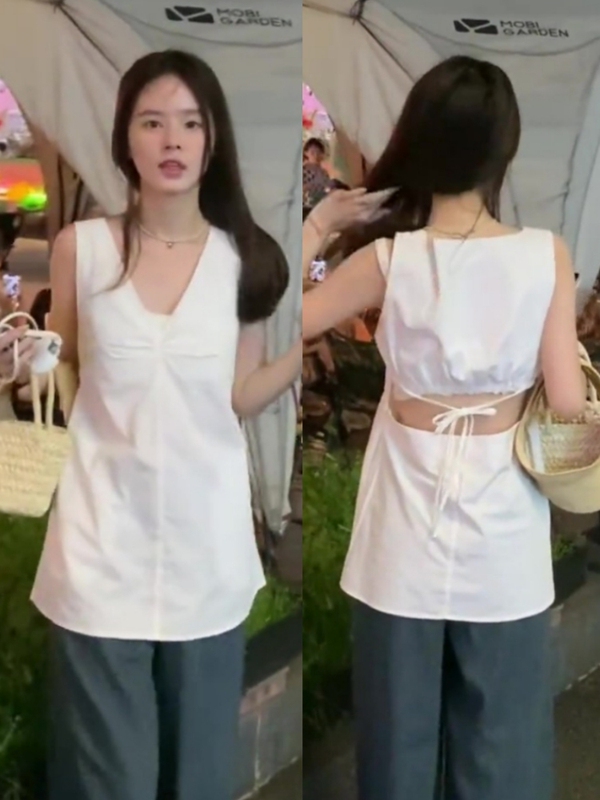 Designed Backless V Neck White Shirt for Women 2025 Summer New Style Pure Lust Sexy Pleated Sleeveless Chic Top Designed Backless V Neck White Shirt for Women 2025 Summer New Style Pure Lust Sexy Pleated Sleeveless Chic Top