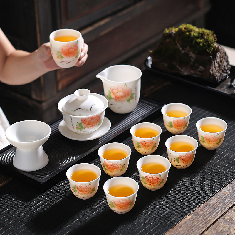 Artificial Kung Fu Tea Set Set of Artisan Cutting Bowl for Dechemical White Porcelain Simple Modern Living Room Tea Art Cover Bowl