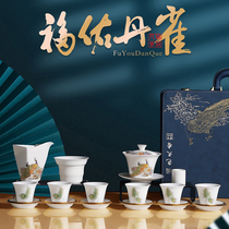 Tea set suet suet jade porcelain Dehua white porcelain kung fu cover bowl teapot coaster fair cup high-grade gift box gift