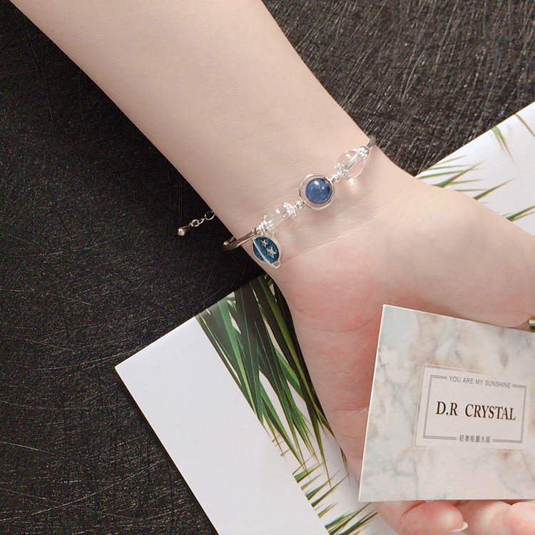 Tự nhiên Kyanite Strawberry Pha Lê Moonstone Thạch Anh Tím Dreamcatcher Hoa Màu Xanh Hành Tinh Sterling Silver Bracelet Bộ Quà Tặng