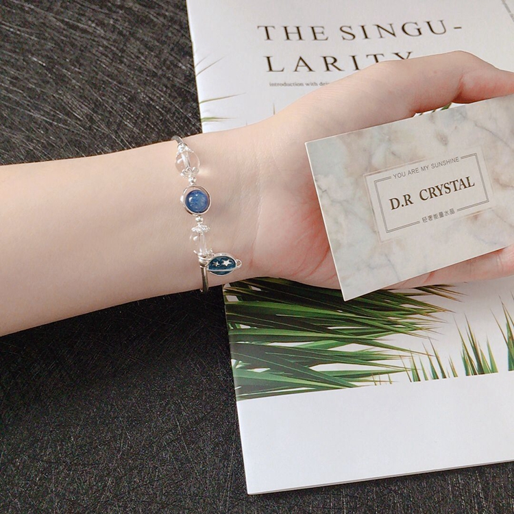 Tự nhiên Kyanite Strawberry Pha Lê Moonstone Thạch Anh Tím Dreamcatcher Hoa Màu Xanh Hành Tinh Sterling Silver Bracelet Bộ Quà Tặng