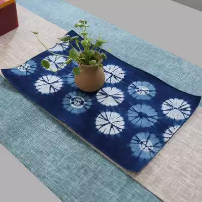 Hand tie-dyed placematte tea mat single tea mat tea ceremony equipment plant blue dyed cotton cloth tea table cloth mat insulation mat