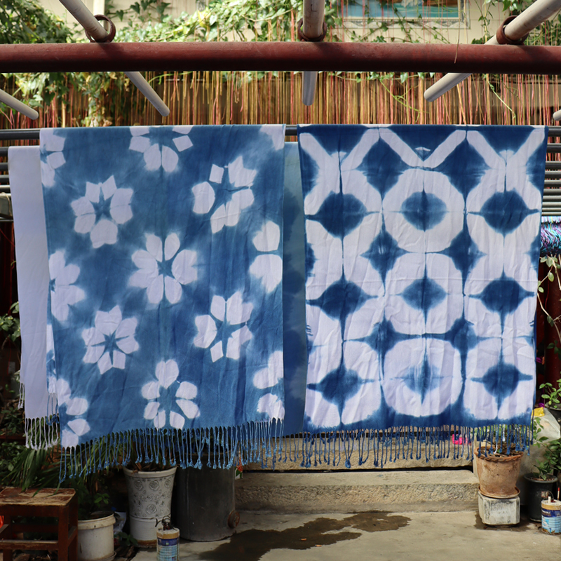 Dali Zazhen Scarf Mountain Gradual Cloud dyeing Handmade Blue-dyed Winter Cotton