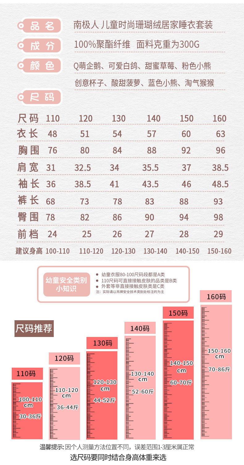 南极人 婴幼儿童 A类加厚珊瑚绒睡衣套装 48cm-80cm 图2