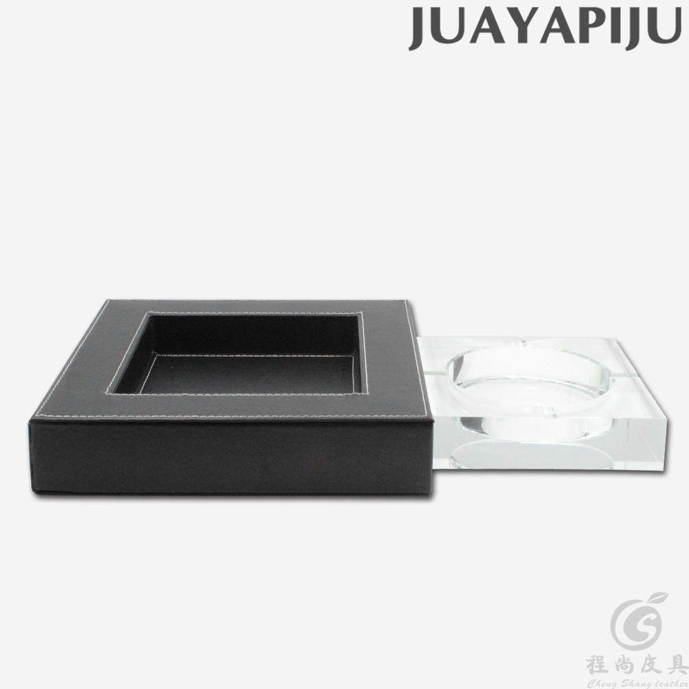 High-end business European leather decorative crystal ashtray size creative boutique home office ashtray