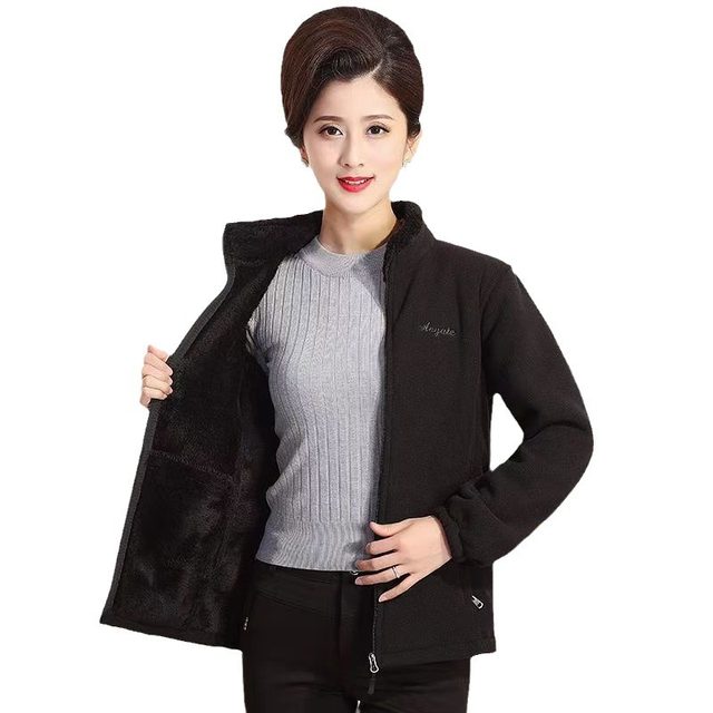 Mom's Autumn and Winter Fleece-Lined Thick Hooded Jacket for Middle-Aged and Elderly Women, Large Size, Fashionable, Loose-Fitting, Warm Top with Granular Fleece