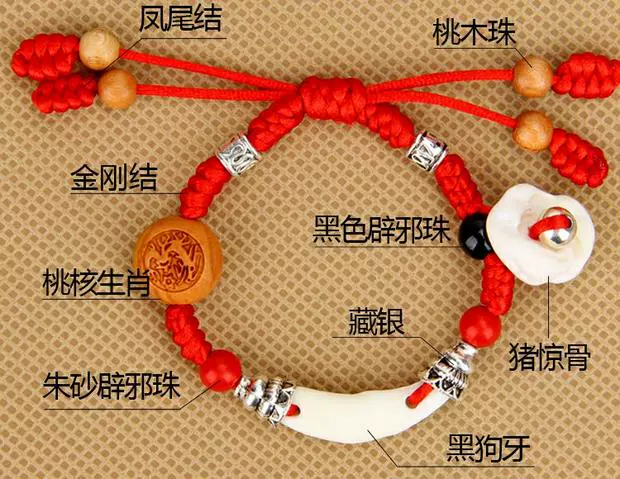 Em bé đào 12 12 Zodiac cinnabar đào vòng đeo tay vòng chân lợn xương chó răng obsidian - Vòng chân lắc chân chuông