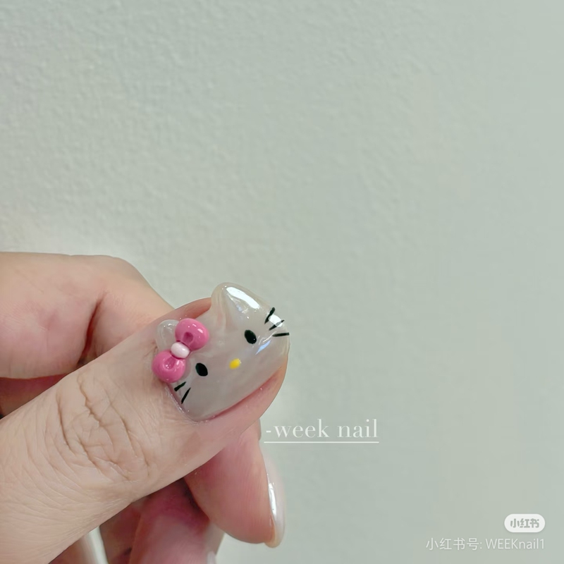 Purely Handmade Wearable Nails, Short Style Nail Patches, Finished Product, Removable Fake Nails, Brightening, High-End Feel, Cute Kitty