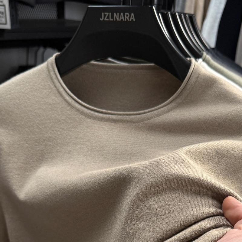 Cashmere + Lyocell】Knitted Base Layer Men's Autumn and Winter Round Neck Inner Layer Warm Top Long-Sleeved T-Shirt