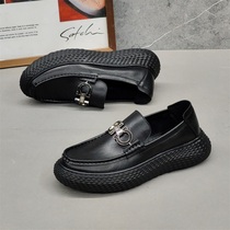 Bean-Bean Shoes Mens Thick Underhead Layer Cow Leather Leather Shoes Breathable Genuine Leather Slacker A Foot foot Casual Shoes Spring Fall Mens Shoes