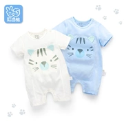 Baby Onesies Summer Thin Tay áo ngắn Hare Baby Summer 6 Sơ sinh 3 tháng Cotton Quần áo trẻ em Nam - Áo liền quần