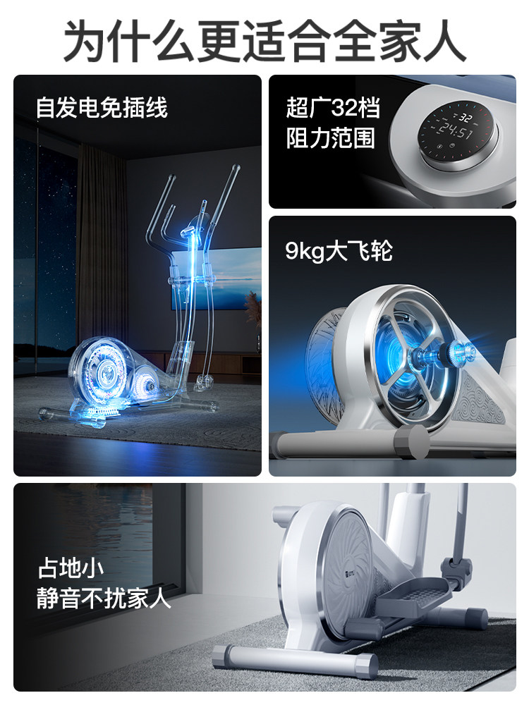 Youmei Elliptical Machine, Home Silent Elliptical Trainer, Gym Exercise Equipment, Small Space Walker C7