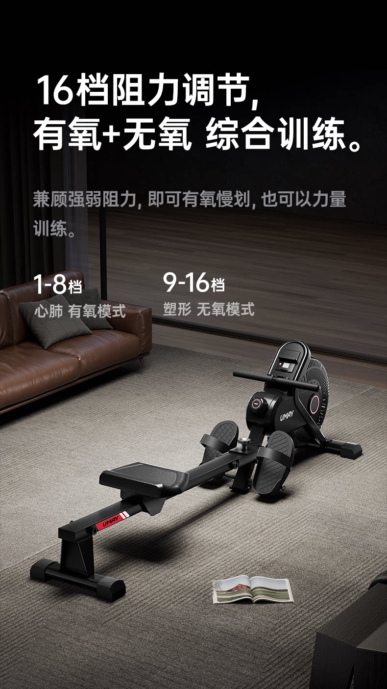 Тренажер для гребли 佑美画船机家用风磁双阻室内静音折叠健身器材健身房画船训练器w1 Umay