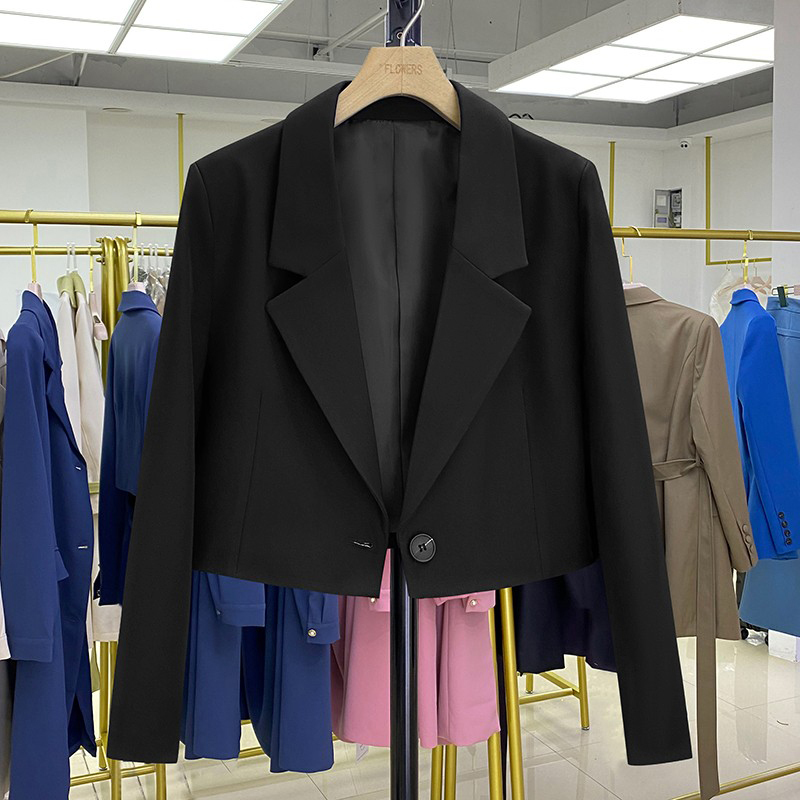Ultra-Short Black Jacket for Petite Women, Stylish Blazer for Spring and Autumn, Office Goddess Style Jacket, High-End Suit Ultra-Short Black Jacket for Petite Women, Stylish Blazer for Spring and Autumn, Office Goddess Style Jacket, High-End Suit