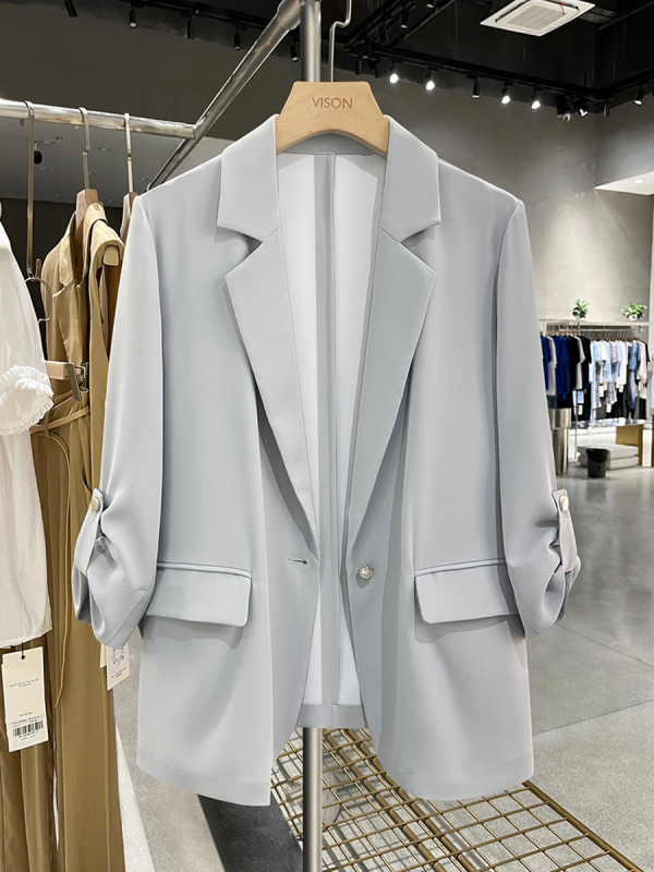 Gray-Blue Casual Simple Blazer for Women, Summer Thin Style, 2026 New Commuter Korean Design Niche Suit Gray-Blue Casual Simple Blazer for Women, Summer Thin Style, 2026 New Commuter Korean Design Niche Suit
