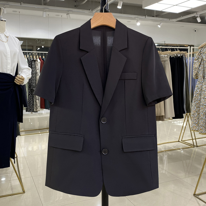 2026 Summer Thin New Black Short Blazer for Petite Women, Short Sleeve Versatile Slimming Professional Suit