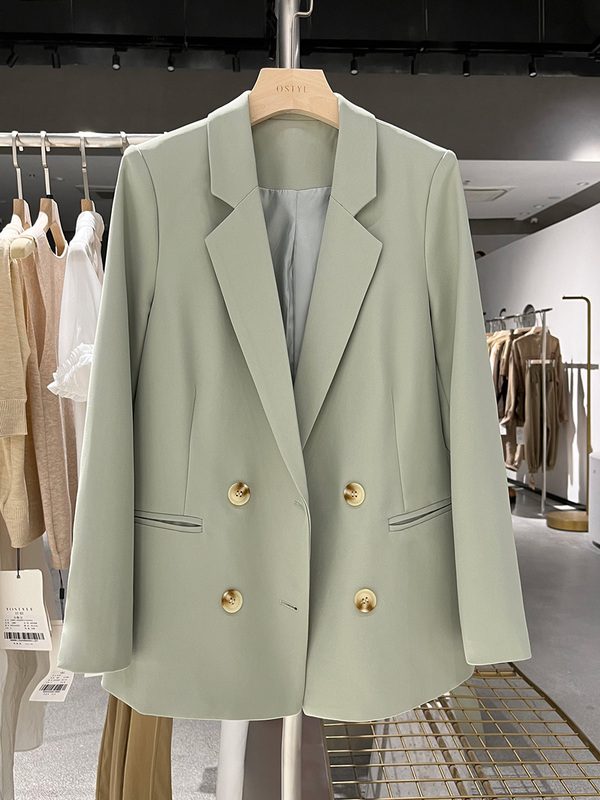 Green Minimalist Blazer for Women, 2026 Spring and Autumn New Style, Petite Trendy Suit Jacket