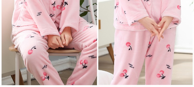 Đồ lót nịt len ​​lông cừu Coral nữ mùa thu đông dày phiên bản Hàn Quốc của dịch vụ nhà ấm áp dễ thương cộng với kích thước phù hợp bộ nhung thu đông