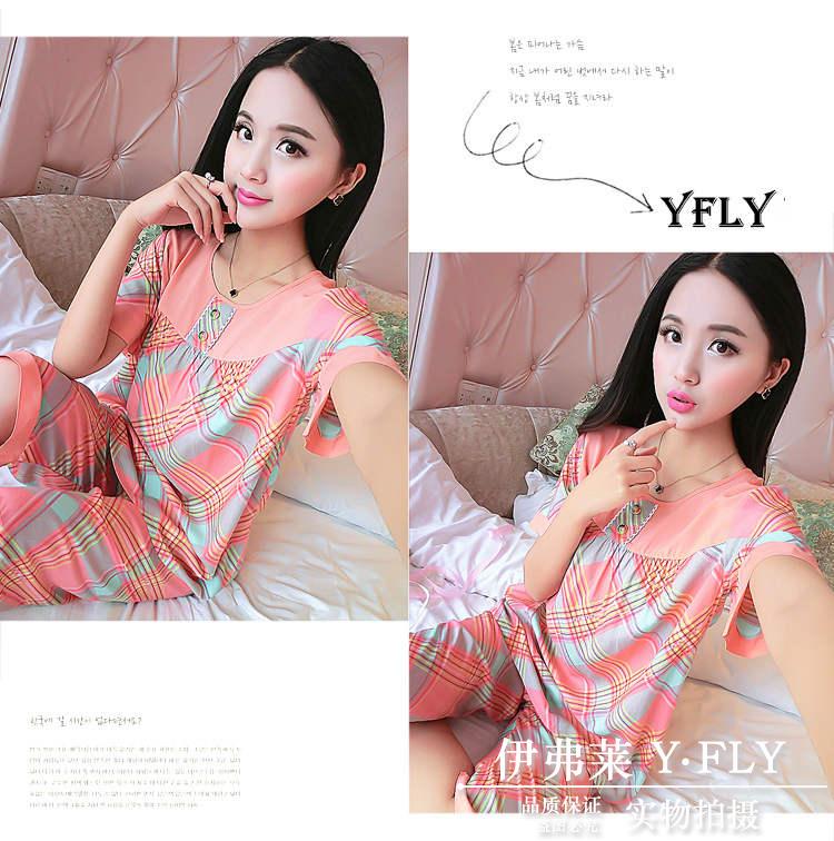 Bông lụa đồ ngủ nữ mùa hè cotton ngắn tay quần của phụ nữ mùa hè kích thước lớn cotton silk đồ ngủ nhân tạo cotton dịch vụ nhà phù hợp với