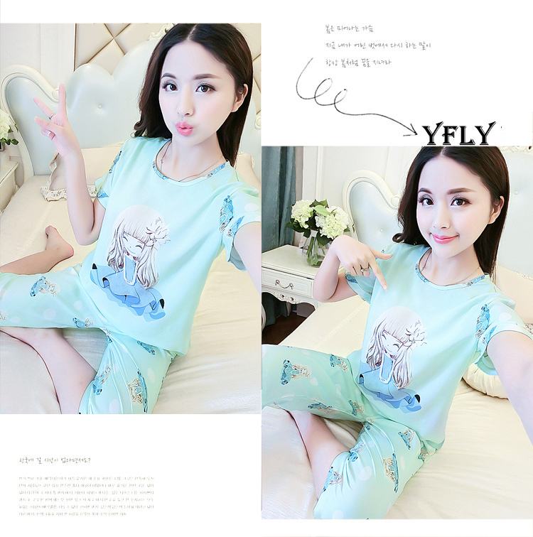 Bông lụa đồ ngủ nữ mùa hè cotton ngắn tay quần của phụ nữ mùa hè kích thước lớn cotton silk đồ ngủ nhân tạo cotton dịch vụ nhà phù hợp với