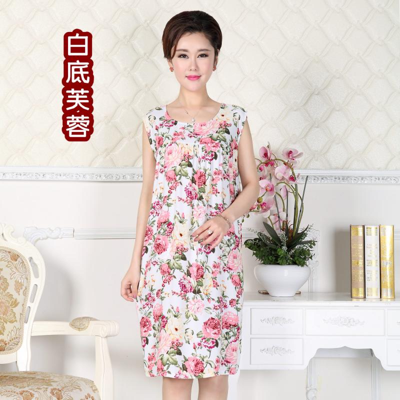 Cotton lụa nightdress trung niên nữ mùa hè cộng với phân bón để tăng cotton silk đồ ngủ loose thai sản váy nhân tạo cotton không tay váy