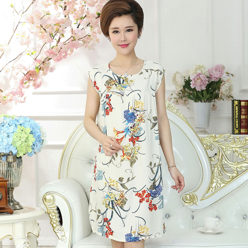 Mùa hè cotton lụa trung niên đồ ngủ nữ nhân tạo cotton nightdress cotton và chất béo cộng với kích thước lớn thai sản nightdress dịch vụ nhà