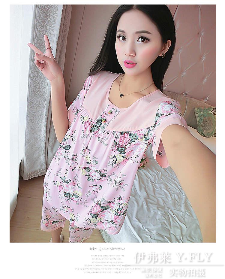 Bông lụa đồ ngủ nữ mùa hè cotton ngắn tay quần của phụ nữ mùa hè kích thước lớn cotton silk đồ ngủ nhân tạo cotton dịch vụ nhà phù hợp với