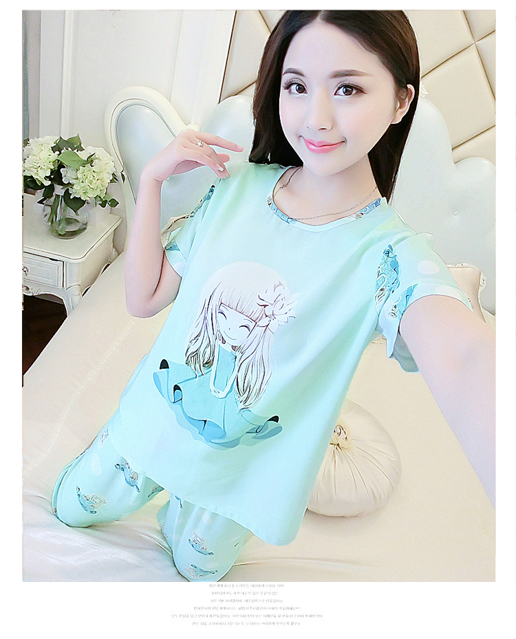 Bông lụa đồ ngủ nữ mùa hè cotton ngắn tay quần của phụ nữ mùa hè kích thước lớn cotton silk đồ ngủ nhân tạo cotton dịch vụ nhà phù hợp với