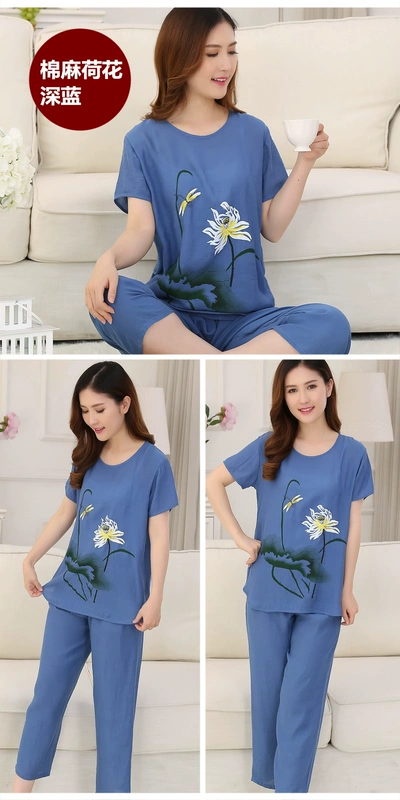 Hàng ngày đặc biệt cotton ngắn tay đồ ngủ phụ nữ mùa hè bông và phân bón cộng với tăng người già mẹ nạp bông lụa nhà mặc bên ngoài mặc kiểu đồ bộ may vải thun bông