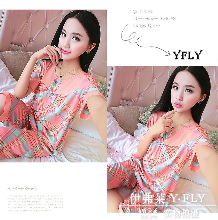 Hàn quốc phiên bản của bông nhân tạo ngắn tay dễ thương ladies cotton lụa cotton home dịch vụ mùa hè đồ ngủ phần mỏng quần phù hợp với