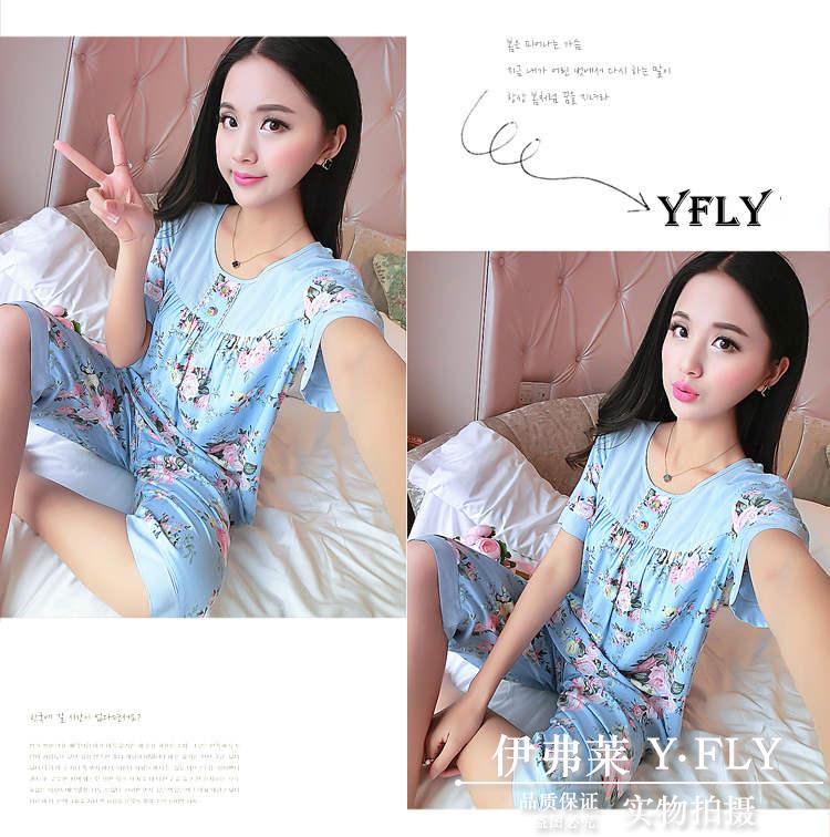 Bông lụa đồ ngủ nữ mùa hè cotton ngắn tay quần của phụ nữ mùa hè kích thước lớn cotton silk đồ ngủ nhân tạo cotton dịch vụ nhà phù hợp với