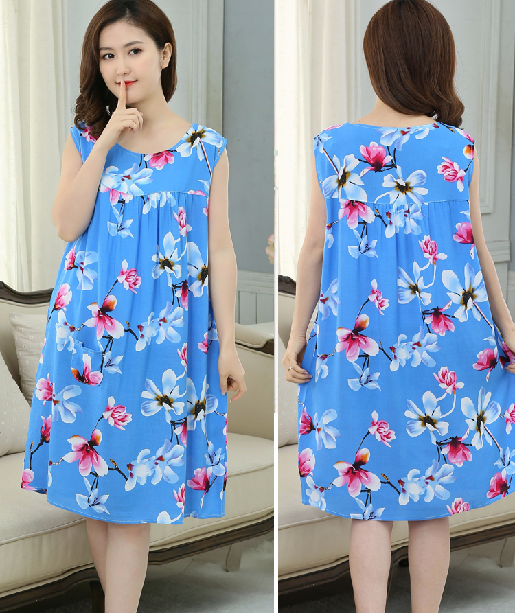 Cotton lụa nightdress trung niên nữ mùa hè cộng với phân bón để tăng cotton silk đồ ngủ loose thai sản váy nhân tạo cotton không tay váy